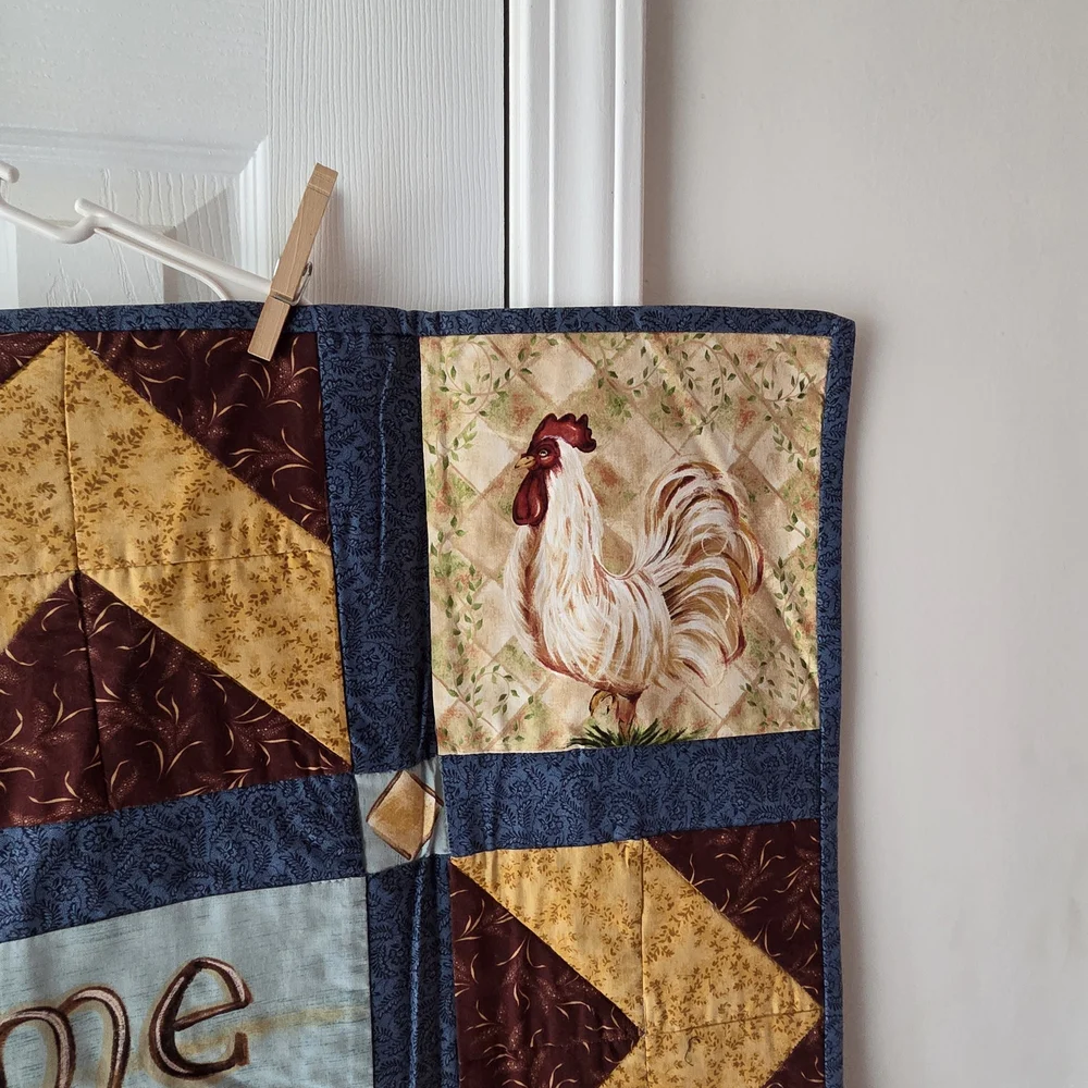 Source Unknown Rooster Quilt Tapestry - Blue, Gold, Brown